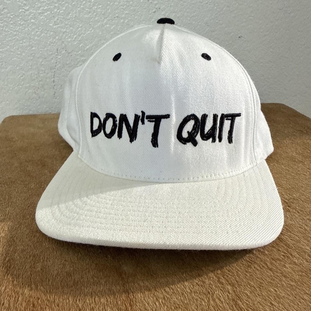 Don't Quit Snapback White Black Embroidered Motivational HTU Logo Yupoong Hat